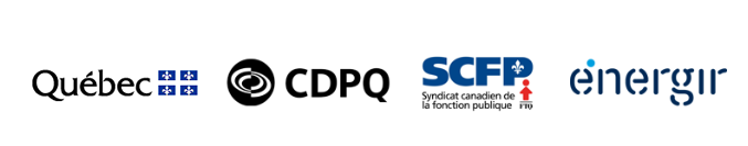Logo Gouvernement du Québec, Logo de la CDPQ, Logo SCFP, Logo Énergir